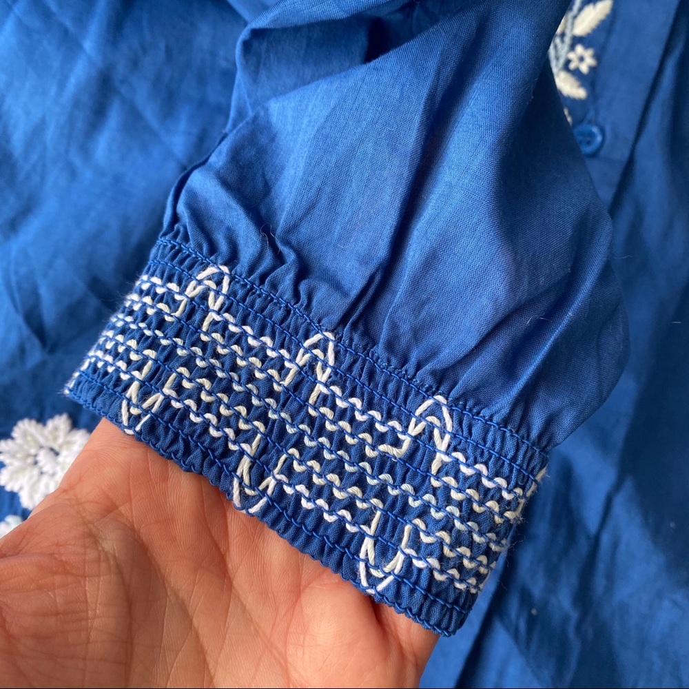 💙 ZARA BOHO BLUE WHITE FLORAL EMBROIDERED LONG SLEEVE CROPPED BLOUSE! - Picture 7 of 14